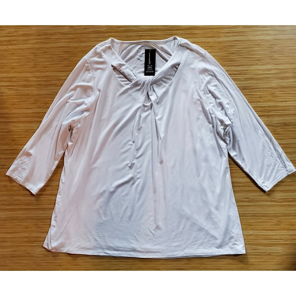 INC International Concepts White Knit 3/4 Sleeve Top 2X Criss Cross Front Neck